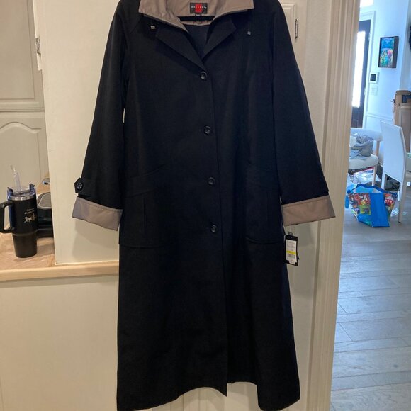 NWT Gallery Womens Trench Raincoat Sz Med Removable Hood Water Resistant Black - Picture 5 of 15